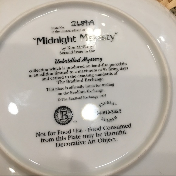 KIM MCELROY black horse equestrian art plate. Midnight majesty vintage 1995 - Picture 3 of 4